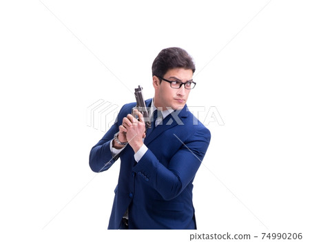 Businessman with gun isolated on white background 74990206