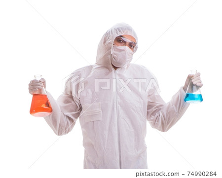 Chemist working with poisonous substances isolated on white back 74990284