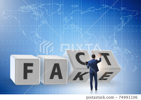 Face or fact concept with turning cubes Face or fact concept with turning cubes 74991106