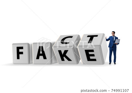 Face or fact concept with turning cubes Face or fact concept with turning cubes 74991107