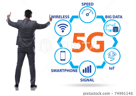 Concept of 5g fast networks with businessman 74991148