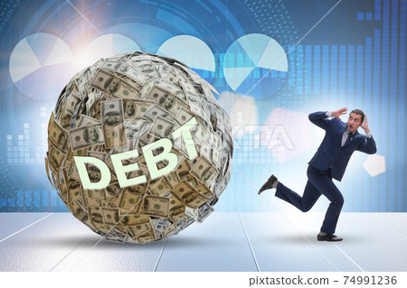 Businessman running away in debt and loan concept Businessman running away in debt and loan concept 74991236