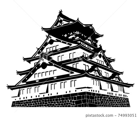 大阪城（大阪城）城堡塔黑白剪影 74993051