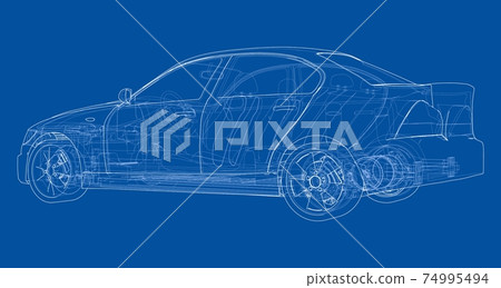 Electric Car With Chassis. Vector rendering of 3d Electric Car With Chassis. Vector rendering of 3d 74995494