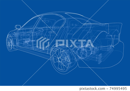 Electric Car With Chassis. Vector rendering of 3d Electric Car With Chassis. Vector rendering of 3d 74995495