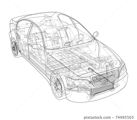 Electric Car With Chassis. Vector rendering of 3d 74995503