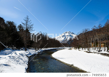 Azusa River, Mt. Yake and a few contrails 74995653