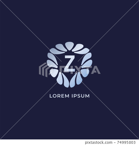 Letter Z Alphabetic logo design template. Luxury decorative alphabet logo isolated on navy blue background. Silver metalic jewelry logo concept 74995803