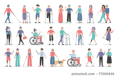 Disabled people vector set. Characters with disability 75000846