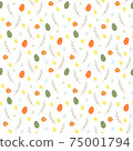 Cute Easter background with colorful eggs, spring branches and flowers 75001794