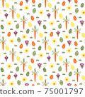 Seamless easter pattern with colored eggs, carrots and spring flowers 75001797