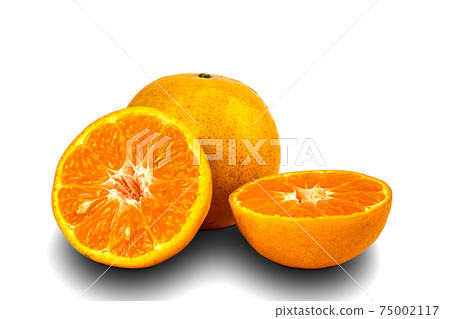 Whole and haves ripe oranges on white background. Whole and haves ripe oranges on white background. 75002117