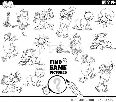 find two same kid characters game coloring book... - Stock Illustration ...