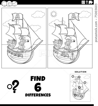 differences educational game with pirate coloring book page 75003603