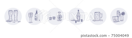 alcoholic drinks in glasses and bottles drawings 75004049