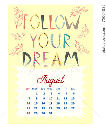 Colorful cute monthly boho calendar 2022 with dream catchers, boho owls, arrows, feathers, inspirational inscriptions 75004883