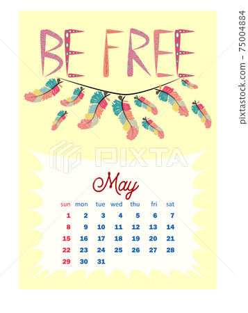 Colorful cute monthly boho calendar 2022 with dream catchers, boho owls, arrows, feathers, inspirational inscriptions 75004884