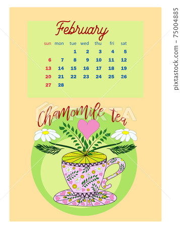 Drinks calendar 2022: with seasonal dessert drawings of various tea, coffee, cocoa. Fruits, berries, cakes, tea, mulled wine. Teas with prescription ingredients. 75004885