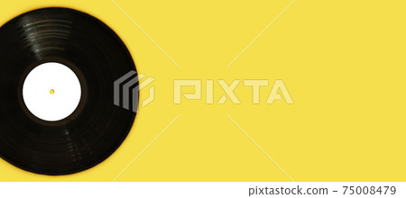 LP record vinyl disc with copy space on yellow background 75008479