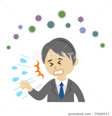 一名男性上班族以花粉症的插圖形象 一名男性上班族以花粉症的插圖形象 75008557