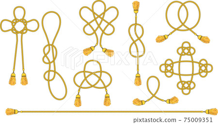 Cord with tassels tied into a woven knot. Cord with tassels tied into a woven knot. 75009351