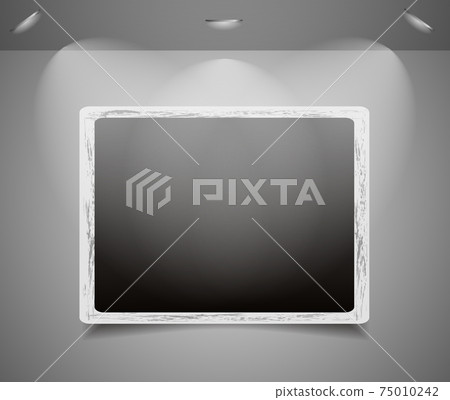Art Studio or Gallery Template. Blank Old Photo Frame on Wall with lights. Jpeg illustrations 75010242
