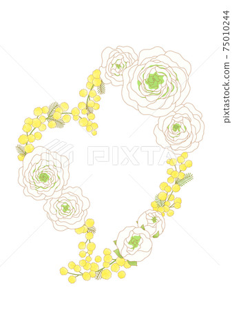 White ranunculus and mimosa heart wreath 75010244