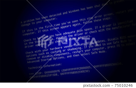 Blue screen of death. BSOD Screen computer monitor. Dark background. 75010246