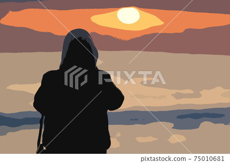 Illustration of a person looking at the sea in Shonan Illustration of a person looking at the sea in Shonan 75010681