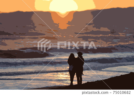 一對夫婦在湘南看海的插圖 75010682