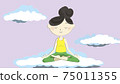 Illustration of an Asian girl doing yoga. There are clouds all around. Creative typographic poster. 75011355