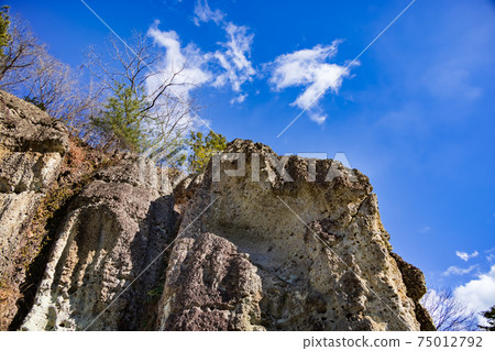Blue sky, clouds and huge rocks Blue sky, clouds and huge rocks 75012792