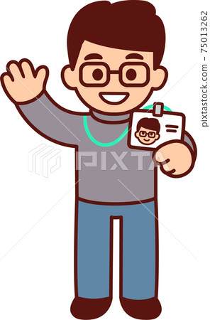 Cartoon character with id badge Cartoon character with id badge 75013262