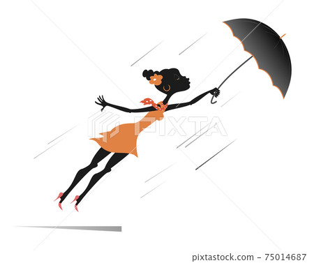 Windy weather, young African woman and umbrella isolated illustration. Pretty young African woman with an umbrella gone by the wind isolated on white Windy weather, young African woman and umbrella isolated illustration. Pretty young African woman with an umbrella gone by the wind isolated on white 75014687