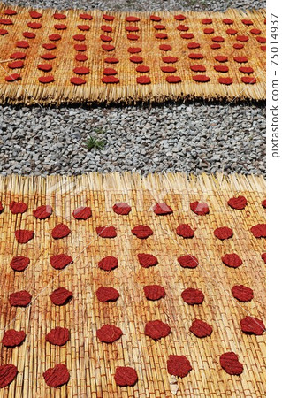 Red rice cake being dried in the sun 75014937