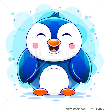Cute penguin cartoon waving stock illustration on a white background. For design, decoration, 75015027