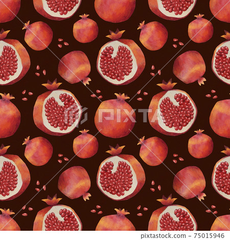 Watercolor pomegranate seamless pattern on black background 75015946