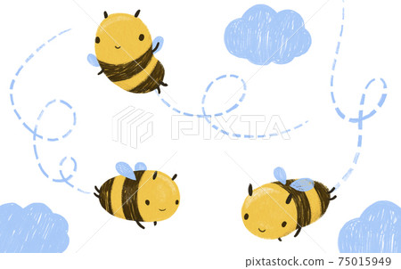 Cute Kawaii Happy Funny Honey Bee flying in the sky 75015949