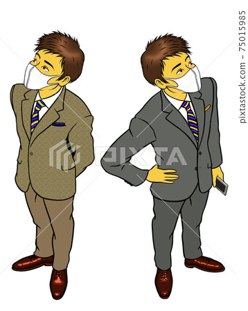 Two sets of young businessmen with masks 75015985