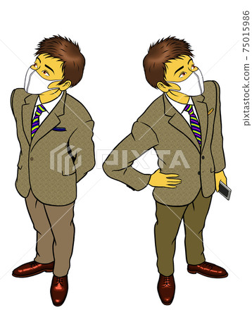 Two sets of young businessmen with masks Two sets of young businessmen with masks 75015986