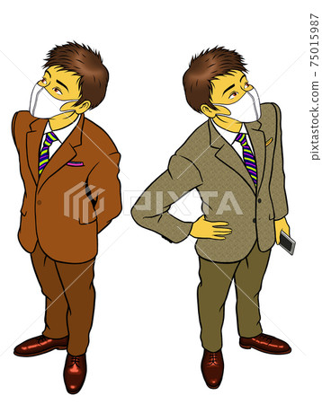 Two sets of young businessmen with masks 75015987