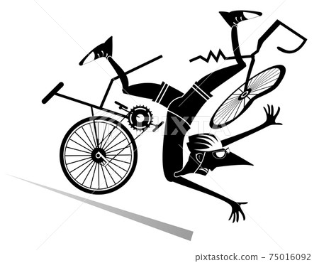 Cyclist falling down from the bicycle isolated illustration. Cyclist falling down from the broken bicycle black on white illustration Cyclist falling down from the bicycle isolated illustration. Cyclist falling down from the broken bicycle black on white illustration 75016092