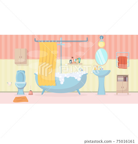 Bathroom interior with furniture in flat style - Stock Illustration ...