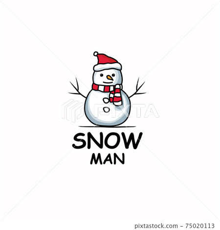 Funny illustration of a snowman wearing a Christmas hat 75020113