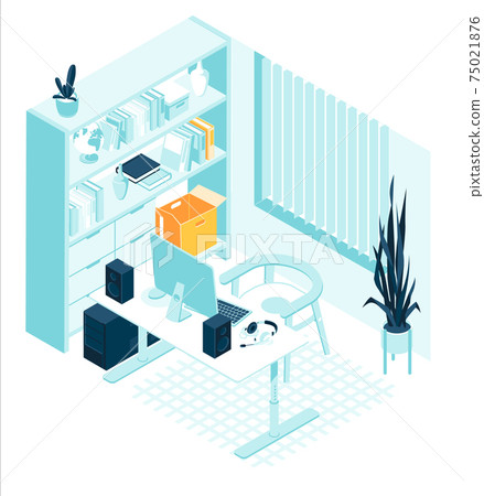 Isometric cabinet home furniture and accessories interior concept isolated white background Isometric cabinet home furniture and accessories interior concept isolated white background 75021876