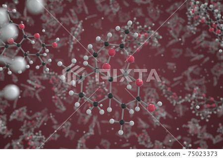 Molecule of Dihydroartemisinin. Molecular model, science related 3d rendering Molecule of Dihydroartemisinin. Molecular model, science related 3d rendering 75023373
