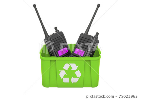 Recycling trashcan with radio transceivers, 3D rendering Recycling trashcan with radio transceivers, 3D rendering 75023962
