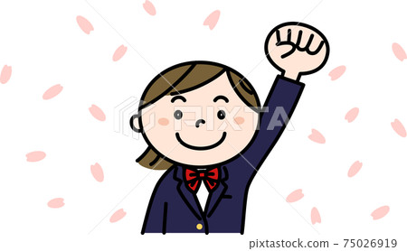 我會在暴風雪中盡力而為！熱衷於舉起她的拳頭的校服的女孩的插圖 75026919