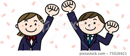 我會在暴風雪中盡力而為！男人和女人在校服舉起拳頭的插圖 75026921