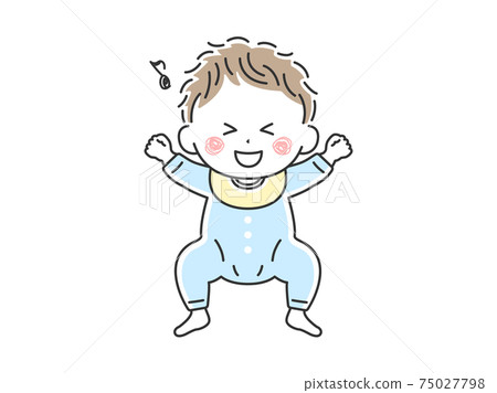 Illustration of a happy baby lying down in baby clothes Illustration of a happy baby lying down in baby clothes 75027798